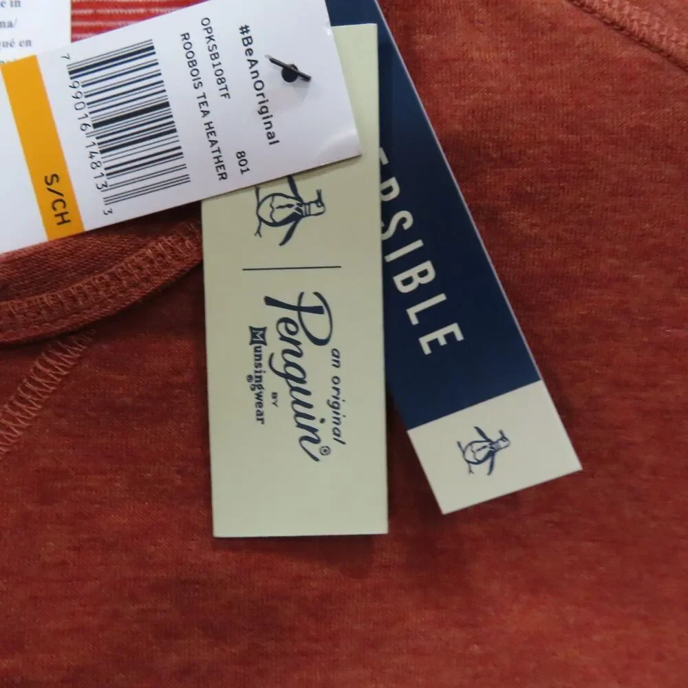 Penguin Munsingwear Shirt Mens Small Orange Knitted Crew Neck Long Sleeve NEW - Picture 5 of 11